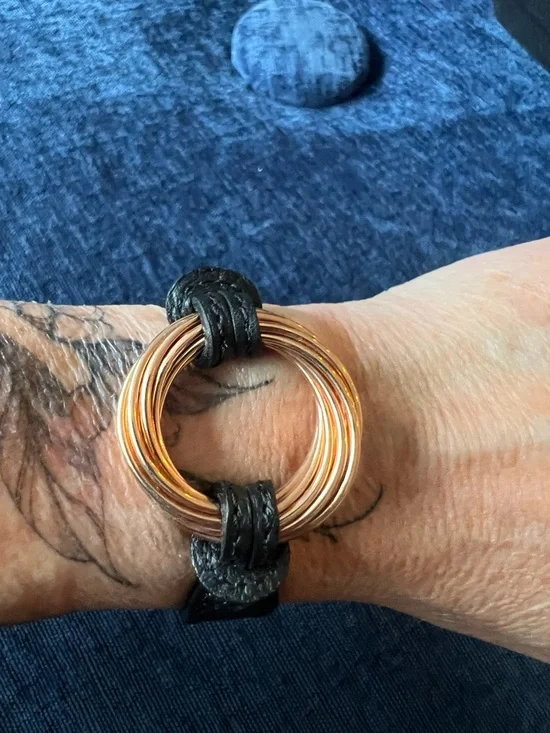 Milor Italy Bronze Leather Bracelet Black Strap Gold Tone Ring New in Box - Picture 13 of 16